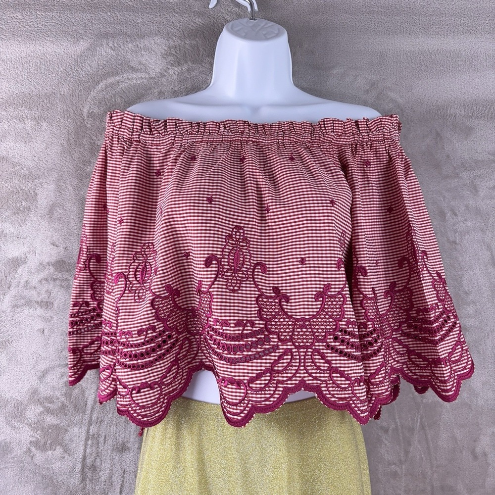 Alexis Alzena Off The Shoulder Blouse Womens Size Small Red White Gingham